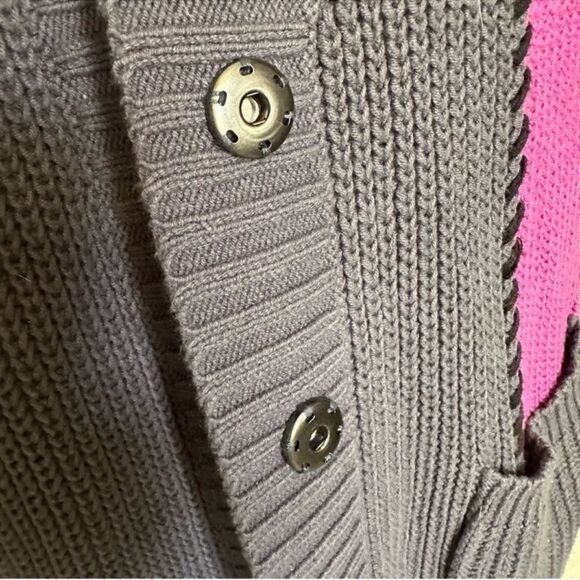 LISA TODD snap front retro color block long heavy knit cardigan sweater - Picture 8 of 9